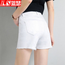 White denim shorts women Summer high waist tight casual slim Korean version 2021 new hot pants stretch straight pants tide
