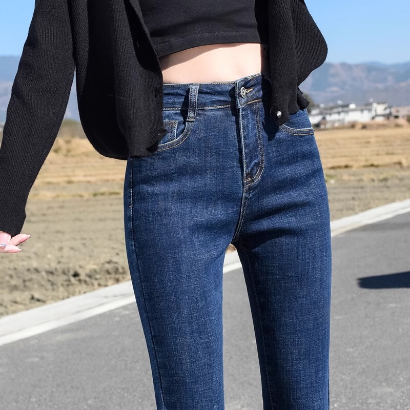 High-Waisted Skinny Jeans for Women, 2025 Spring and Autumn New Style, Slim Fit, Stretchy, Plus Size, Tight Blue Pencil Pants