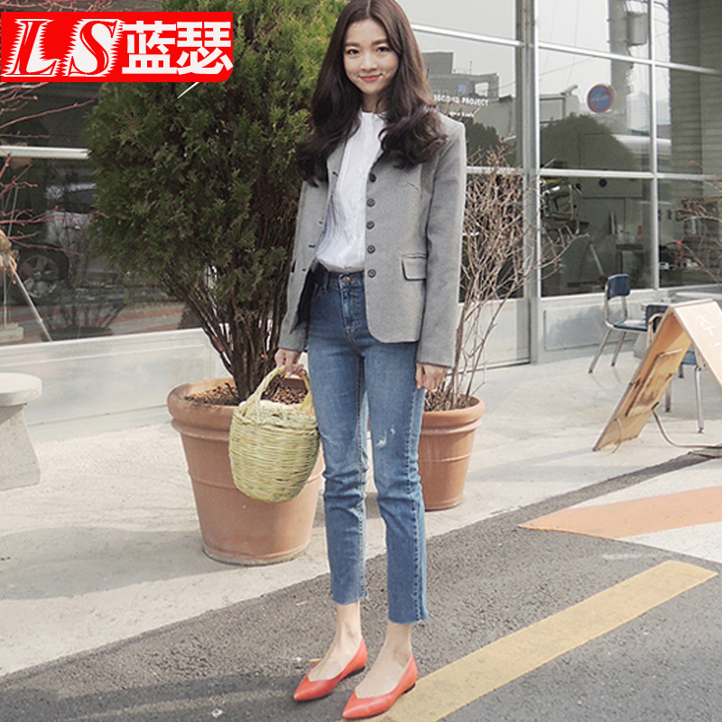 High-waisted light-colored straight-leg jeans women's nine-point pants summer thin section loose 2020 new ripped eight-point cigarette pants