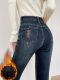 Fleece-Lined Blue High-Waisted Women's Jeans, 2025 Autumn and Winter New Style, Stretchy, Slim-Fit, Cropped Pencil Pants