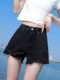 Black high-waisted denim shorts for women summer thin 2025 new loose wide-leg slimming a-line hot pants for hot girls