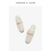 Small CK Semi Slippers Women Summer Wear 2022 New Baotou Flat heel sandal Shoe Shallow Mouth Metal Buckle Butterfly Knot Mueller Shoes