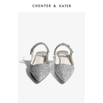 Small CK Water Diamond Lined Belt Sandal Sandals Women 2022 Summer Single Shoes Shallow and Fairy Mary Rare Bright Leather Wedding Shoes