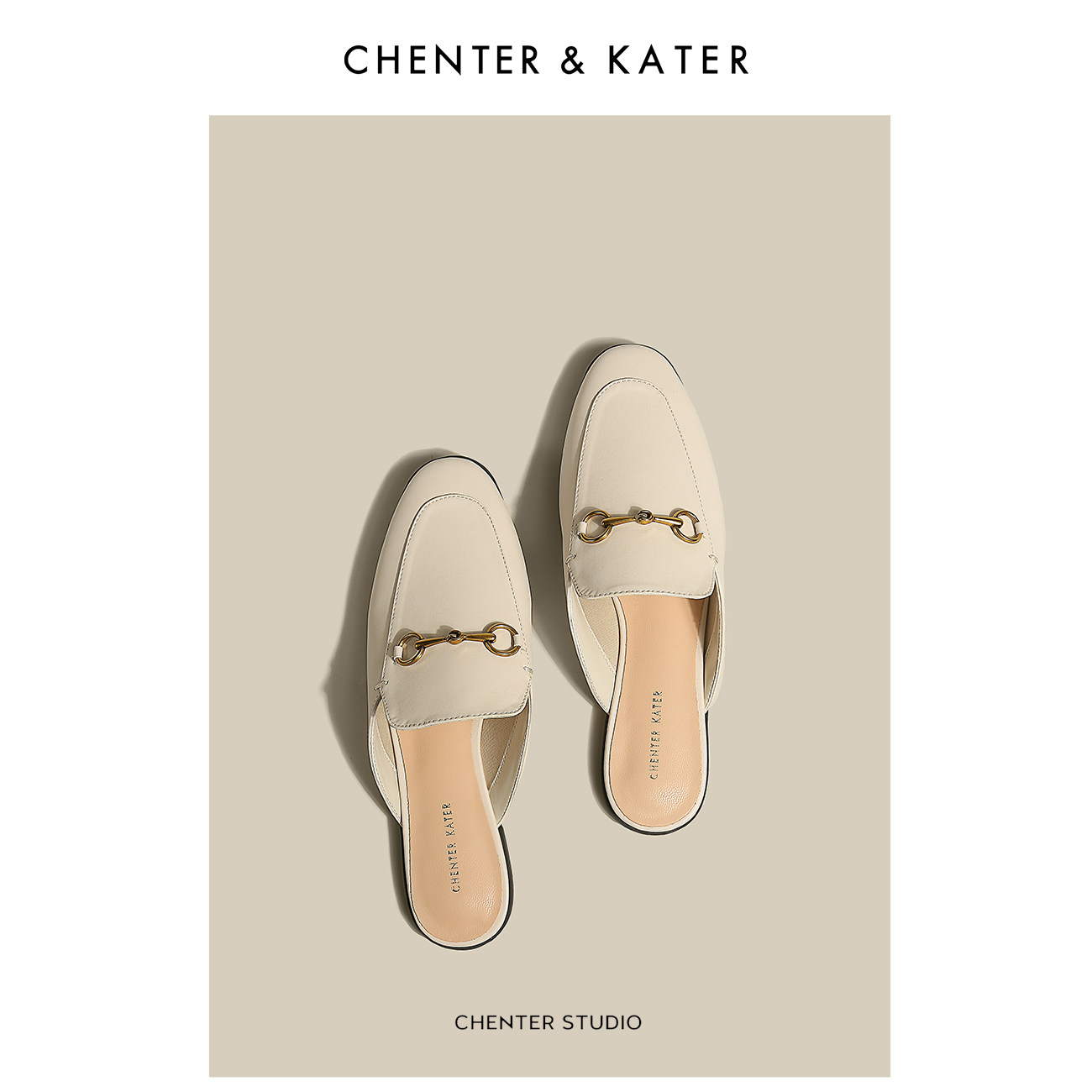 Chenterkater white Müller shoes female fashion outside wearing summer and autumn flat head head cool slippers semi-tug-Taobao