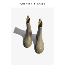 Small CK Green Martin Boots Woman Autumn Winter Single Boots 2021 New Genuine Leather Heightening Minima Slim Thin Boots Midtube Boots