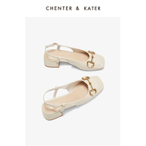 Small CK Single shoe lady 2022 spring summer metal Horse Street buckle coarse and shallow mouth and high heel Chaotou New sandals