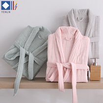 New long home wear Six layers of gauze towel material Bathrobe Soft and breathable pure cotton mens and womens adult spring and summer yukata