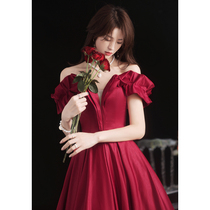 Toast service bride summer 2021 new high quality texture word shoulder wedding engagement temperament light luxury evening dress women