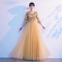 Champagne evening dress dress women sequins high-end temperament banquet host red song choir performance summer