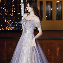 Shoulder evening dress 2021 New French court banquet noble temperament socialite long dress female fairy