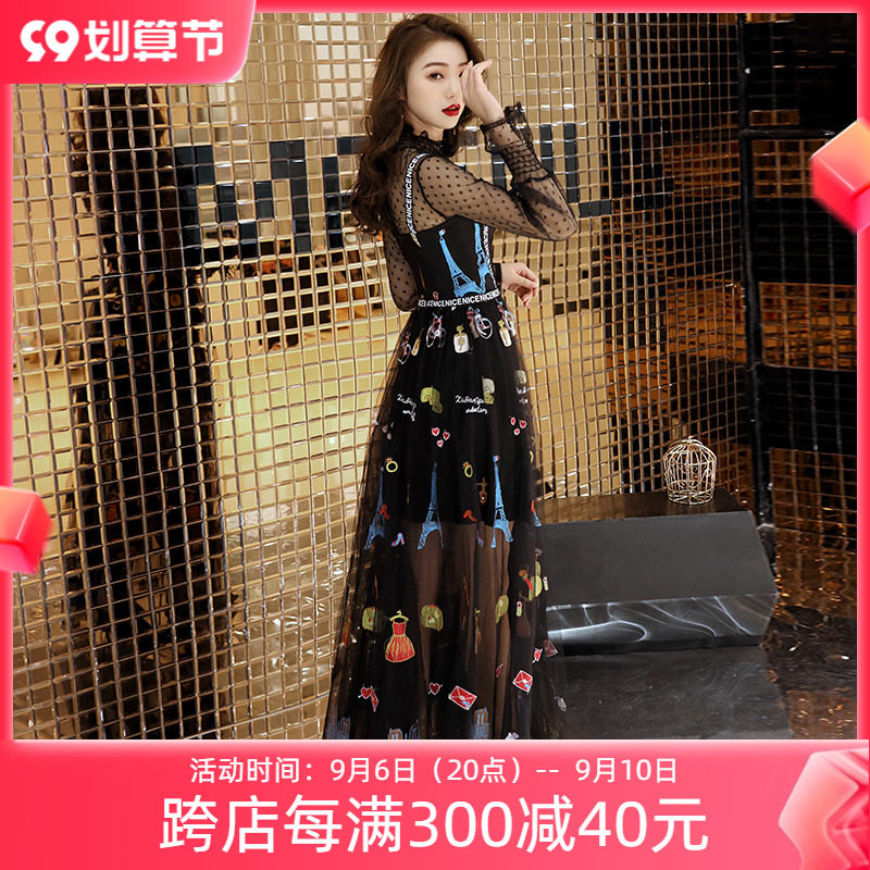 Black evening dress female high-end 2022 new temperament celebrity birthday party banquet dress can be worn at ordinary times