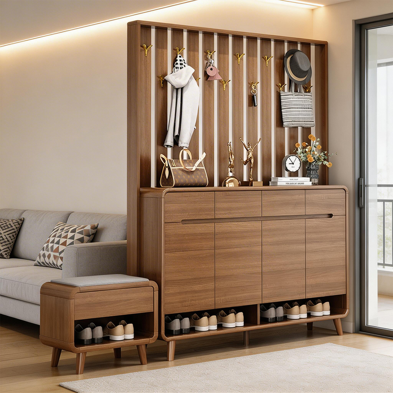 2026 New Model Solid Wood Entryway Shoe Cabinet, Home Entrance Storage Cabinet, Integrated Wall-Mounted Entryway Cabinet Facing the Door