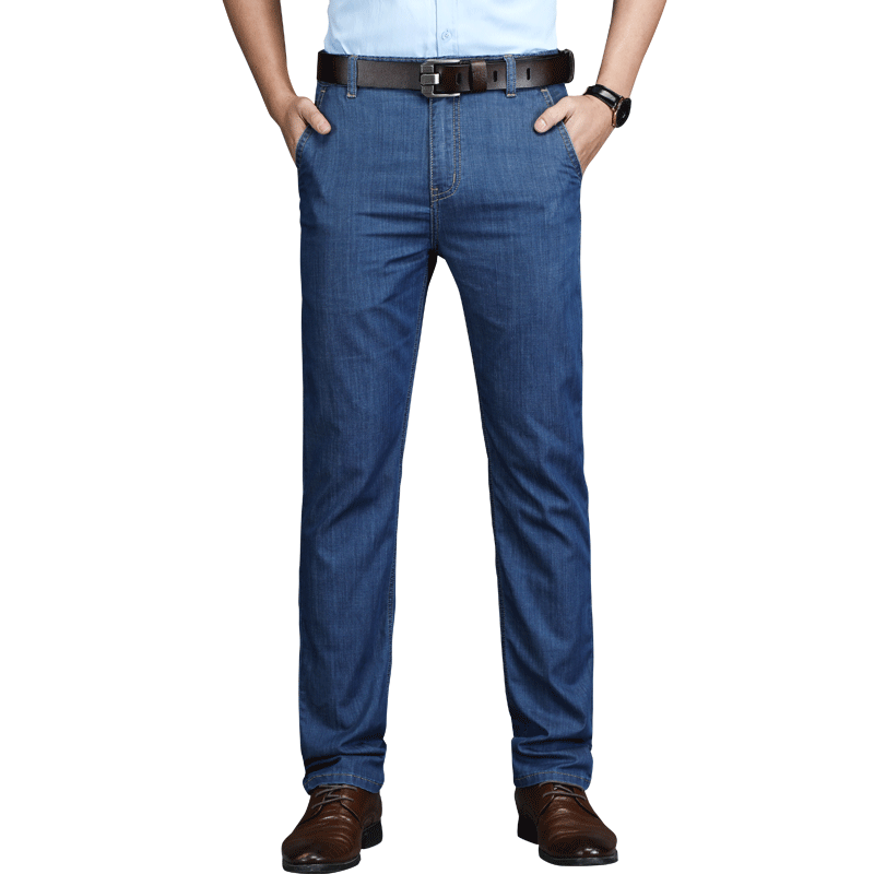 Men's jeans men's summer thin straight straight loose business ice silk men's pants middle elderly father casual long pants
