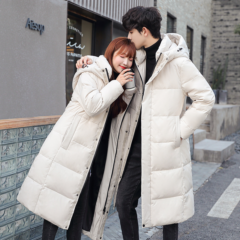 2022 new winter couple's down jacket mid-length version temperament trendy brand over-the-knee thickened jacket male student