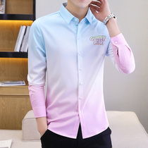 2021 spring and autumn gradient shirt mens long-sleeved Korean version of the trend handsome casual versatile shirt jacket mens inch shirt