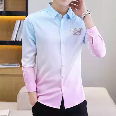 2021 Spring and Autumn Gradually Layer Shirt Men's Long Sleeve Korean Fashion Spirit Boys Joker Shirt Shirt