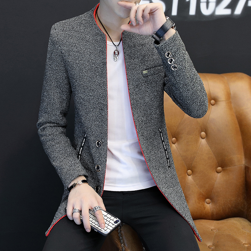 Long version of fur in autumn and winter in large clothing male and cashmere casual Korean version handsome with fashion suit jacket for men's windsuit