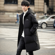 2020 new winter youth thickened down jacket mens medium and long trendy high school students tide brand knee-high jacket