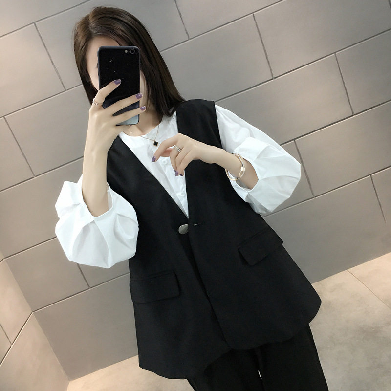 2021 Spring Autumn New Black Waistcoat Women 100 Hitch Red Tides Vest Outside lap Shoulder Suit Horse Pinch Coat