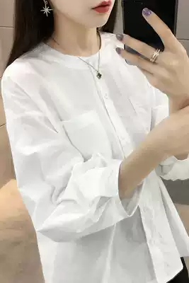 White shirt female 2021 spring Korean version of loose thin Joker shirt design sense niche bubble sleeve shirt