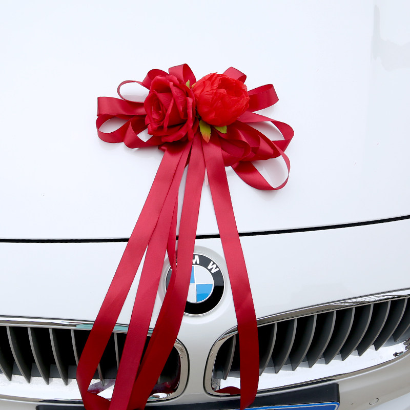 Red emulated wedding gift car decoration items flower door flower rear mirror flower side motorcade with caravan arrangement suction cup