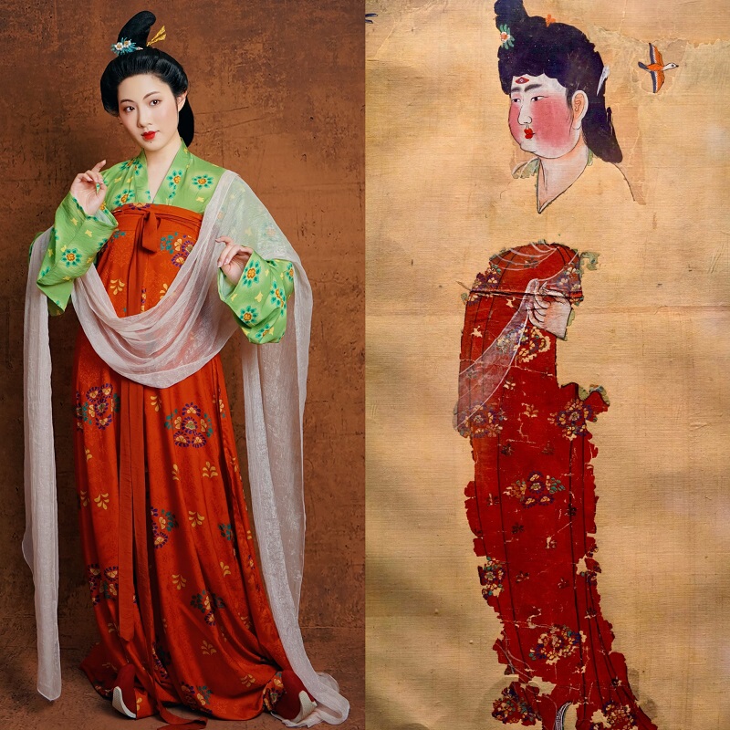 Xiangyan Yiluo Original [Zishengci] Printed Large-Sleeve Shirt and Chest-Length Shirt Dress Set