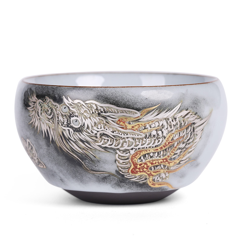 Up with hand - made kung fu tea set a single master cup silver cup of pure manual ceramic large slicing can keep sample tea cup