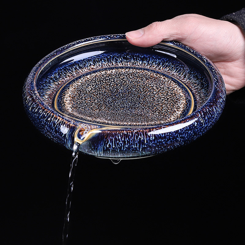 Bearing plate of a pot of tea seed obsidian turn round pot ceramic dry table storage Japanese retro pot Bearing pad tea water