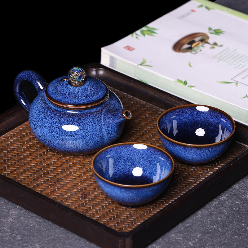 Jun porcelain ceramic teapot teacup a pot of two cups of two kung fu tea sets suit small set of household gift box gift giving