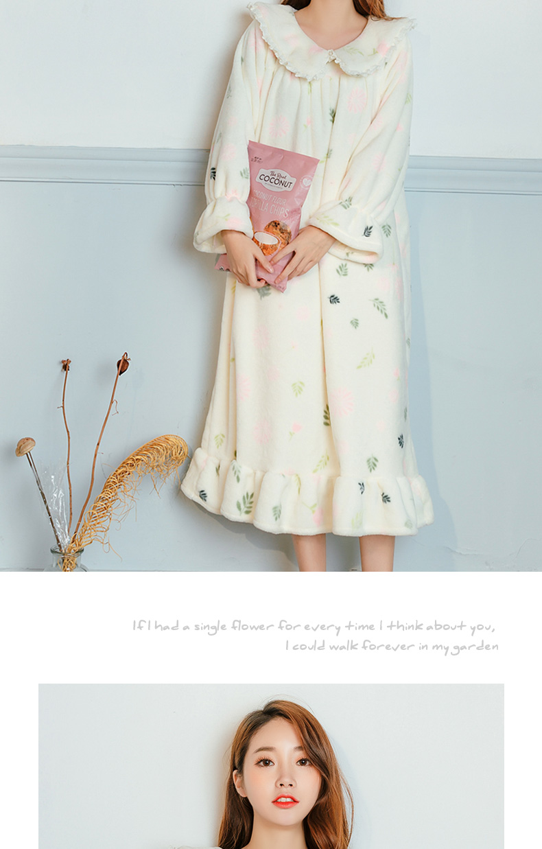 Mùa thu và mùa đông dày đoạn dài flannel váy ngủ nữ dài tay ngọt ngào nhung nhung đồ ngủ nhà dịch vụ ấm áp áo ngủ váy xuông phong cách
