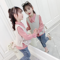 Girls spring shirt set 2020 new childrens fashionable foreign style long sleeve Joker Korean version of net red two-piece tide