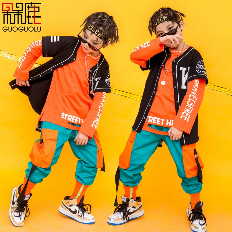 Hip-hop phù hợp với bé trai hip hop triều trang phục trẻ em trang phục hiphop bé trai quần áo đẹp trai trẻ em jazz dance quần áo - Trang phục