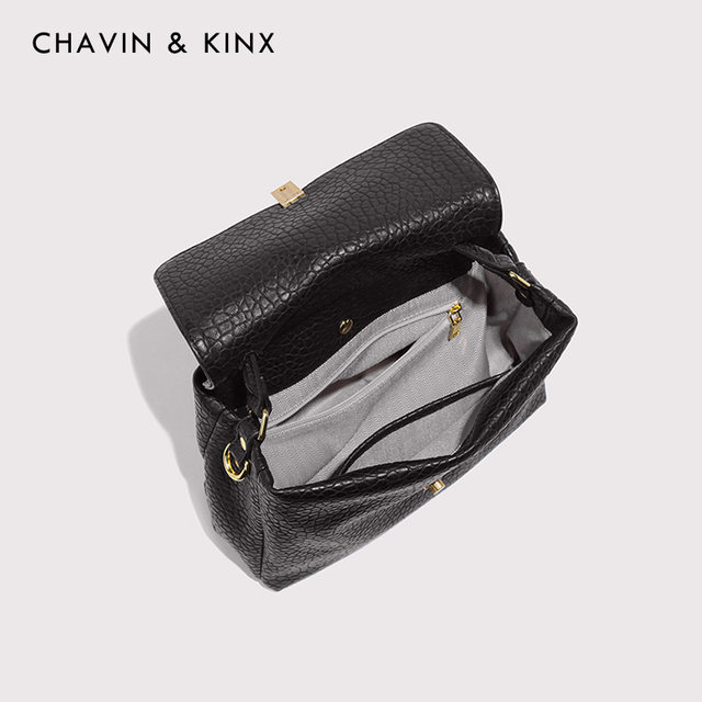 ChavinKinx black fashion shoulder bag lychee pattern bag 2022 new women's bag all-match handbag