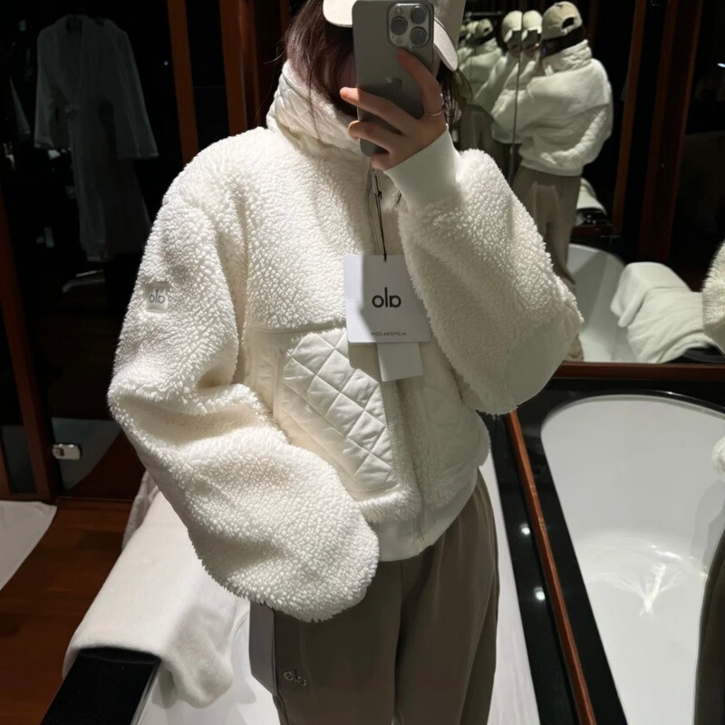 Direct Mail Alo Sherpa Edge Bomber Autumn and Winter Casual Versatile Zipper Sherpa Jacket for Women