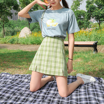 Plaid Skirt Half Body Dress Short Skirt Woman Summer 2022 New High Waist Display Slim Strap Inner Lining Open Fork Bag Hip Skirt A Word Skirt