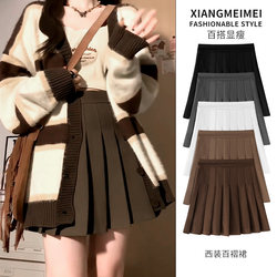 Pleated skirt women's autumn and winter 2023 new suit material large size high waist slimming A-line short skirt petite half-length skirt