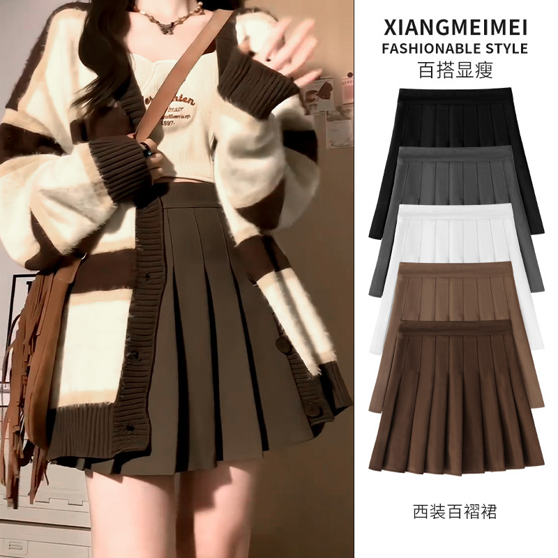Pleated Skirt for Women, Summer Short Skirt, 2026 New Style, Plus Size, High Waist, Slimming, A-Line, Petite, Jk Suit Material Half Skirt