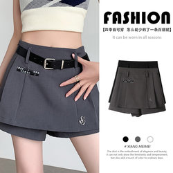 Gray Suit Half-Length A-Line Skirt, Summer New Style 2025, Retro Hot Girl Style, Anti-Exposure, Hip-Hugging Short Skirt