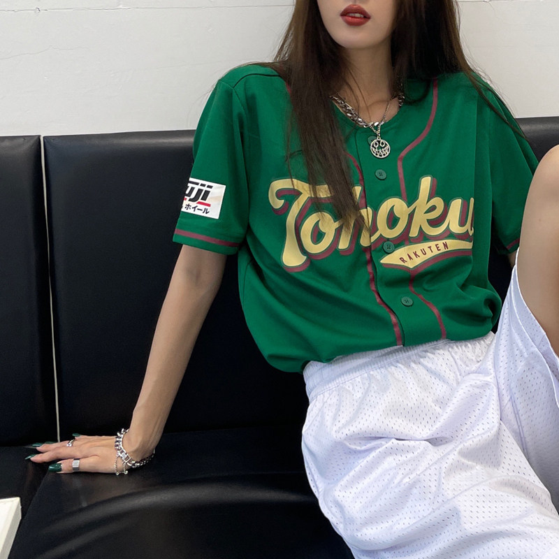 High street short sleeves European and American baseball clothes number short sleeve hip hop street dance loose performance T-shirt BFV collar cardioveralls