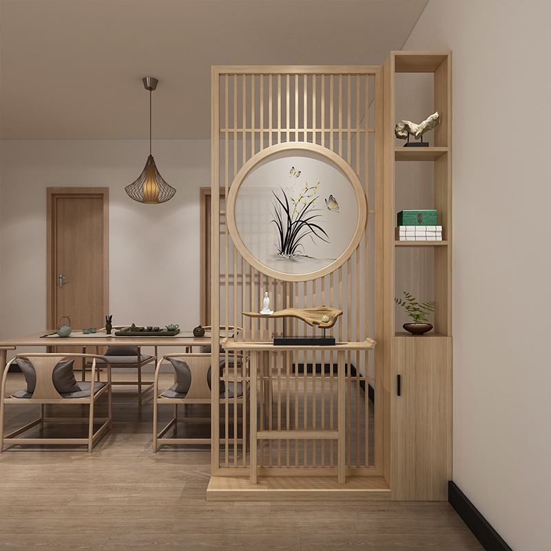 New Chinese-style solid wood fence shelf screen into the entrance partition living room to cover the door simple decorative seat screen