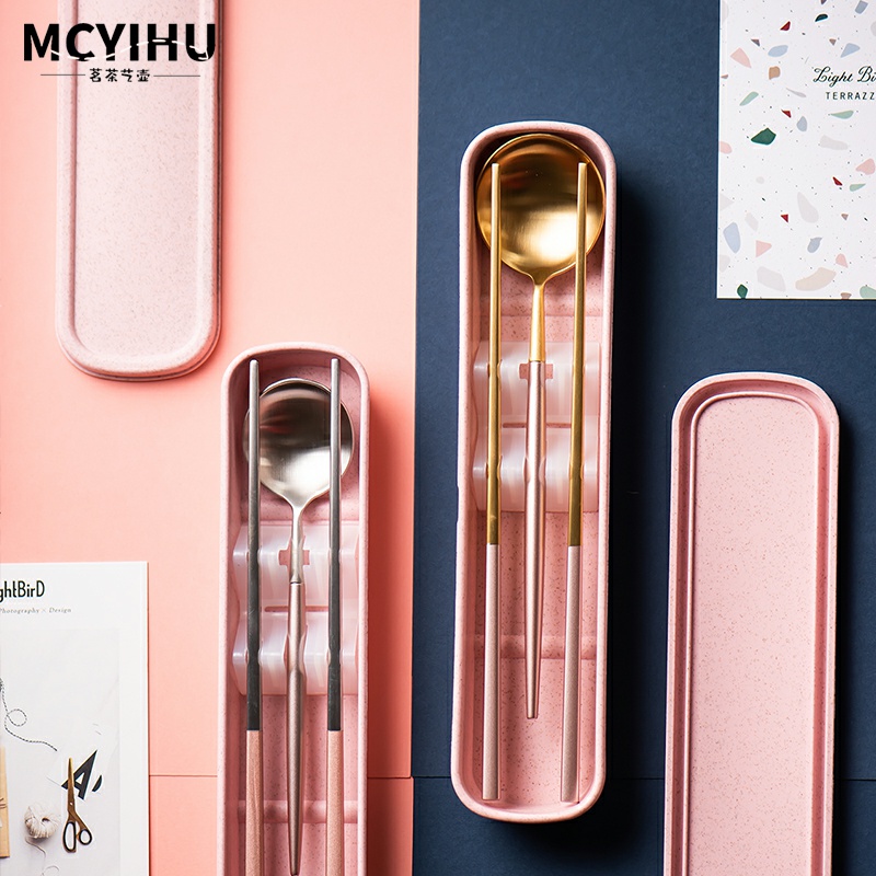 304 stainless steel containing box travel portable cutlery suit creative student portable chopstick spoon suit touristeexternal belt