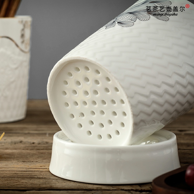 Ceramic chopstick cylinder Domestic drain chopstick cylinder Multi-functional chopstick barrel chopstick case European-style containing layer frame chopstick cage