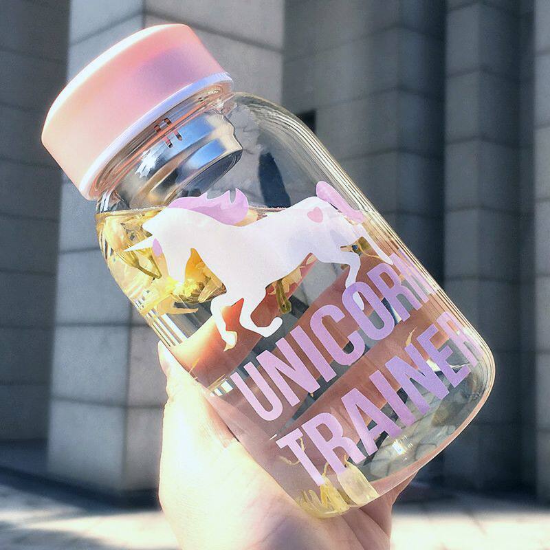 Portable glass water glass with sleeve girls Korea large capacity filter anti-fall fruit tea cup mesh red 600ml