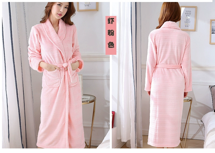 Áo ngủ mùa thu và mùa đông nữ flannel áo choàng tắm san hô lông cừu dài dày yukata dễ thương tie đồ ngủ nhà dịch vụ