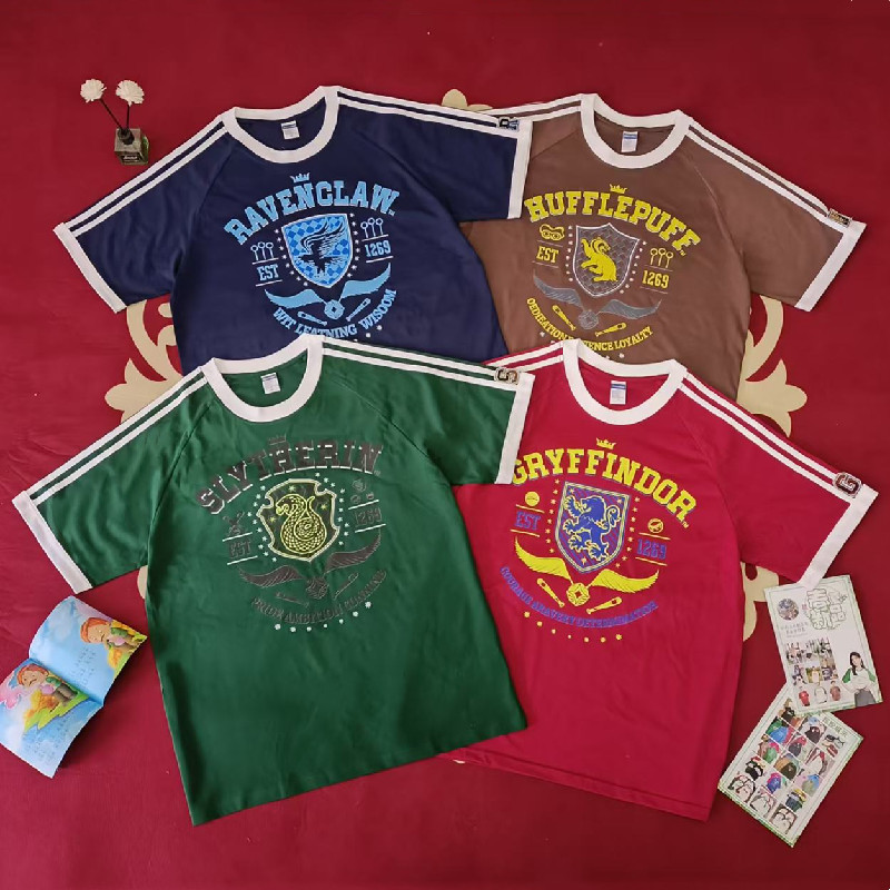 Harry Potter Peripheral Round Neck Short-Sleeved Men's and Women's Summer Gryffindor Magic Four Academy T-Shirt Three-Pole Loose Jersey