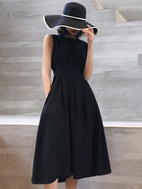 Hepburn style small black skirt tall womens clothing 170 temperament goddess fan Japanese gentle wind long skirt dress Zixia