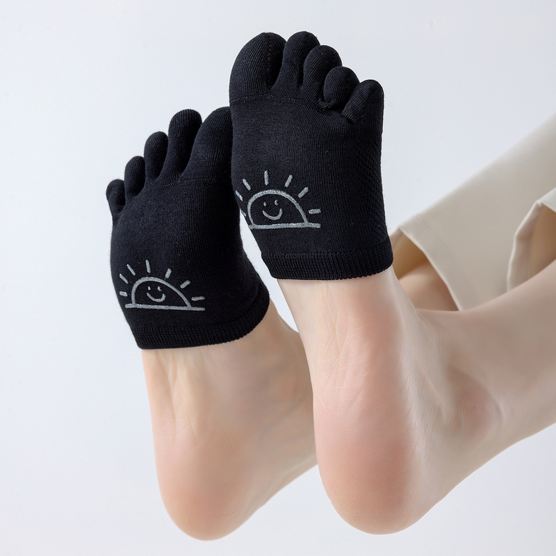 Women's Summer Thin Cotton Five-Toe Socks, Invisible Half-Foot Socks, Non-Slip Five-Toe Split Toe Boat Socks