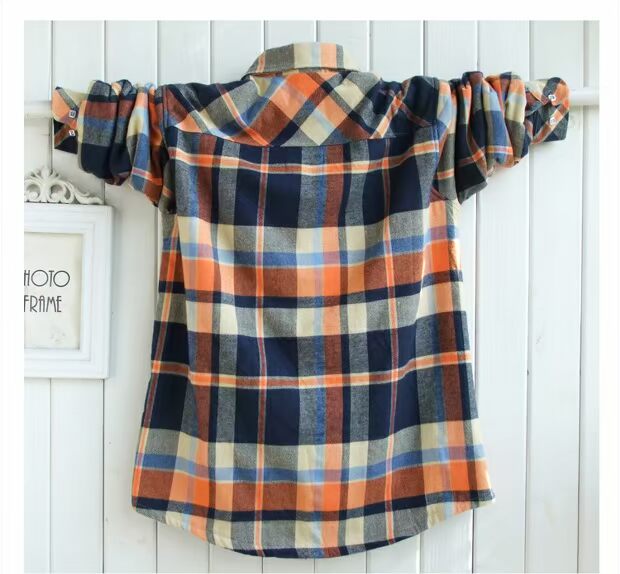 Cậu bé béo quần áo cộng với áo sơ mi nhung cộng với phân bón để tăng nam cậu bé béo Cậu bé áo dày kẻ sọc ấm áp quần áo mùa thu đông áo sơ mi trắng bé gái