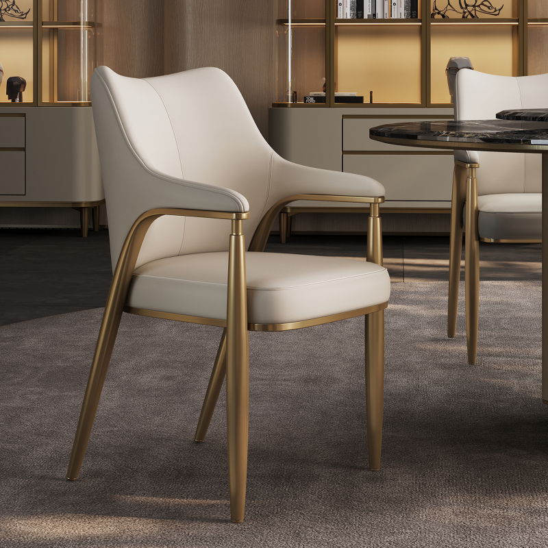 Light Luxury Leather Dining Chair, Leisure Chair, Italian Modern Minimalist Designer Style, Home Use Stainless Steel Backrest Armchair Light Luxury Leather Dining Chair, Leisure Chair, Italian Modern Minimalist Designer Style, Home Use Stainless Steel Backrest Armchair