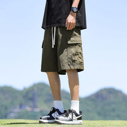 Men's Summer Beach Shorts, Thin American-Style Cargo Pants, Loose Straight Casual Knee-Length Shorts, Sports Pure Cotton Mid-Length Pants